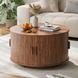 Round Coffee Table with Storage, 31.5" Modern Coffee Table with 360° Curved Sliding Door