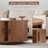 Round Coffee Table with Storage, 31.5" Modern Coffee Table with 360° Curved Sliding Door