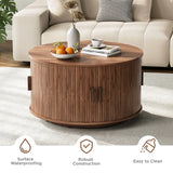 Round Coffee Table with Storage, 31.5" Modern Coffee Table with 360° Curved Sliding Door