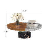 Modern Handmade Round Coffee Table with Solid Wood & Resin Inlay Tabletop (Glacier River Patchwork)