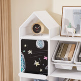 Castle Shape Bookcase with Blackboard, White Display Bookshelf and Storage Organizer Cabinet with Shelves