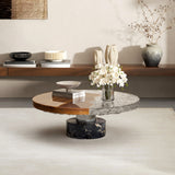 Modern Handmade Round Coffee Table with Solid Wood & Resin Inlay Tabletop (Glacier River Patchwork)