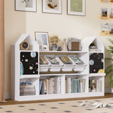Castle Shape Bookcase with Blackboard, White Display Bookshelf and Storage Organizer Cabinet with Shelves