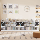 Castle Shape Bookcase with Blackboard, White Display Bookshelf and Storage Organizer Cabinet with Shelves
