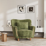 35" Low Profile Wood Accent Chair with Backrest, Wingback Lounge Chair for Living Room