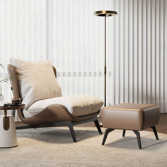 Modern Single Sofa Chair with Ottoman Footrest, Comfortable Leisure Armchair with Armrests
