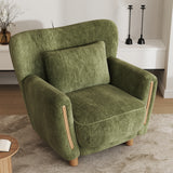 35" Low Profile Wood Accent Chair with Backrest, Wingback Lounge Chair for Living Room