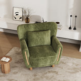 35" Low Profile Wood Accent Chair with Backrest, Wingback Lounge Chair for Living Room