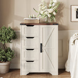 Farmhouse Bathroom Cabinet, White Freestanding Storage Cabinet with 4 Drawers and 1 Door