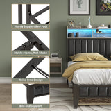 Wash Grey Headboard Queen Size Bed Frame