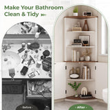 High-Quality Farmhouse Corner Cabinet with Doors, 5-Tier Tall Storage Hutch with Adjustable Shelves