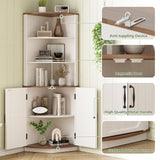 High-Quality Farmhouse Corner Cabinet with Doors, 5-Tier Tall Storage Hutch with Adjustable Shelves