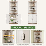 High-Quality Farmhouse Corner Cabinet with Doors, 5-Tier Tall Storage Hutch with Adjustable Shelves