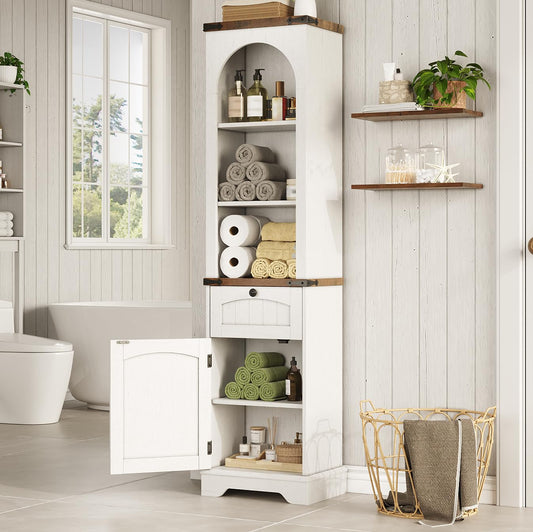 Premium 69" Farmhouse Arched Tall Bathroom Storage Cabinet with Drawer & Adjustable Shelves