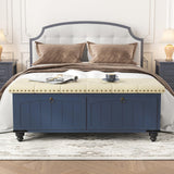 High-Quality Upholstered Storage Ottoman, Elegant Blue Bench with Wooden Frame & Safety Hinge