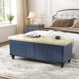 High-Quality Upholstered Storage Ottoman, Elegant Blue Bench with Wooden Frame & Safety Hinge