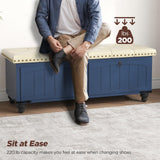 High-Quality Upholstered Storage Ottoman, Elegant Blue Bench with Wooden Frame & Safety Hinge