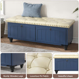 High-Quality Upholstered Storage Ottoman, Elegant Blue Bench with Wooden Frame & Safety Hinge