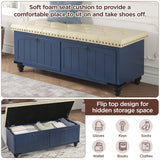 High-Quality Upholstered Storage Ottoman, Elegant Blue Bench with Wooden Frame & Safety Hinge