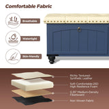 High-Quality Upholstered Storage Ottoman, Elegant Blue Bench with Wooden Frame & Safety Hinge