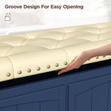 High-Quality Upholstered Storage Ottoman, Elegant Blue Bench with Wooden Frame & Safety Hinge