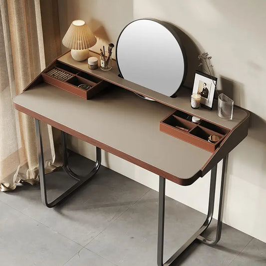 Tocador minimalista moderno con espejo redondo