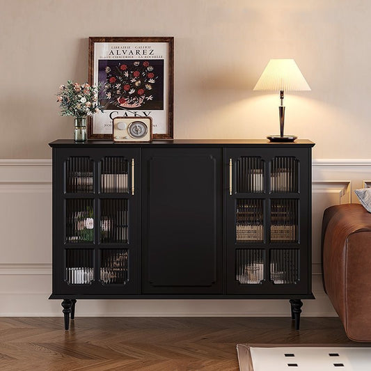 Aparador negro con puertas de cristal