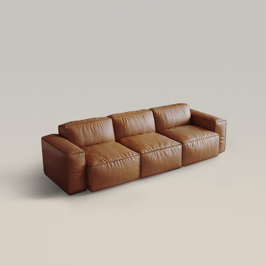 Sofá modular de cuero marrón de 3 plazas