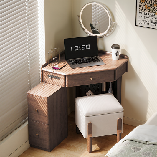 Pequeño tocador de esquina con mueble para maquillaje