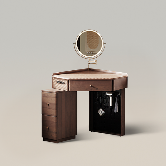 Pequeño tocador de esquina con mueble para maquillaje