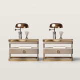 Italian Rock Plate Nightstand Storage Glass Bedside Table