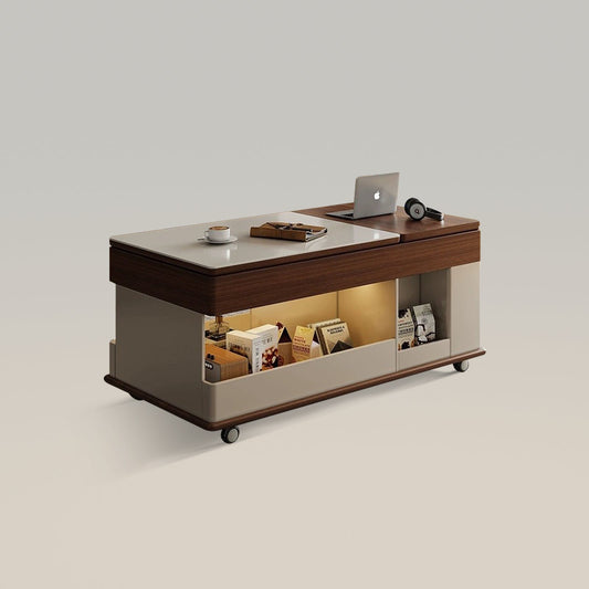 Mesa de centro moderna elevable y movible con espacio de almacenamiento