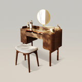 Mid-Century Modern Makeup Vanity with Rotating Mirror and Stool