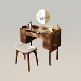 Mid-Century Modern Makeup Vanity with Rotating Mirror and Stool