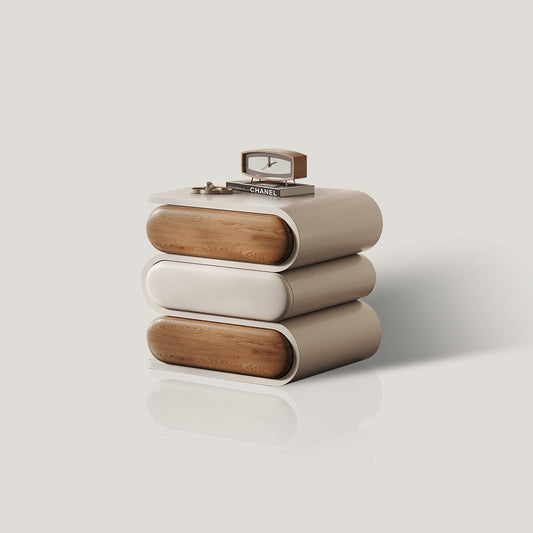 Mesita de noche minimalista moderna con 3 cajones de madera