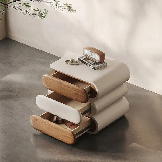 Mesita de noche minimalista moderna con 3 cajones de madera