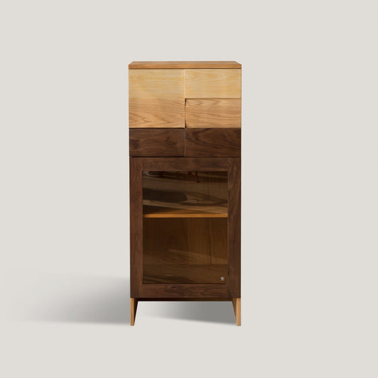 Mesa auxiliar con armario de almacenamiento de madera