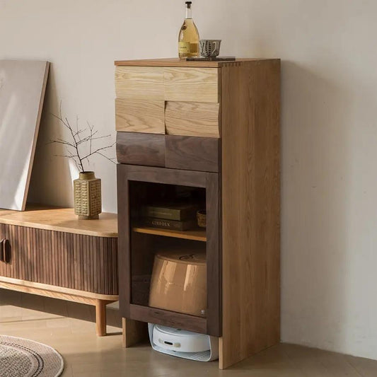 Mesa auxiliar con armario de almacenamiento de madera