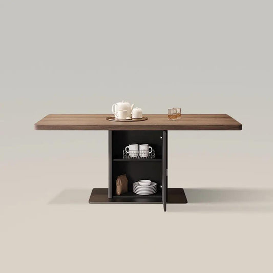 Mesa de comedor con pedestal y losa de piedra moderna