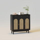 Retro Rattan Entryway Shoe Storage Cabinet