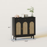 Retro Rattan Entryway Shoe Storage Cabinet