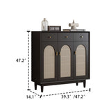 Retro Rattan Entryway Shoe Storage Cabinet