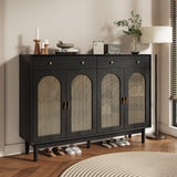 Retro Rattan Entryway Shoe Storage Cabinet