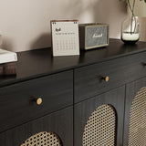 Retro Rattan Entryway Shoe Storage Cabinet