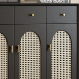 Retro Rattan Entryway Shoe Storage Cabinet