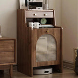 Mesa auxiliar moderna con armario de almacenamiento de ratán