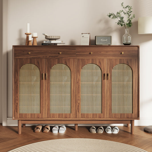 Freestanding Rattan Shoe Cabinet for Storage