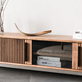 Soporte de TV curvo, moderno y elegante con panel en forma de onda