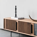 Soporte de TV curvo, moderno y elegante con panel en forma de onda