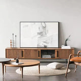 Soporte de TV curvo, moderno y elegante con panel en forma de onda